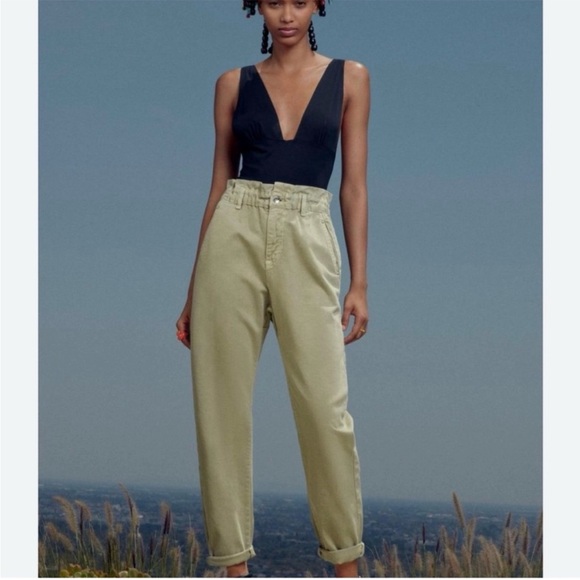 Zara Denim - Zara High-Waisted Pantsun green sage